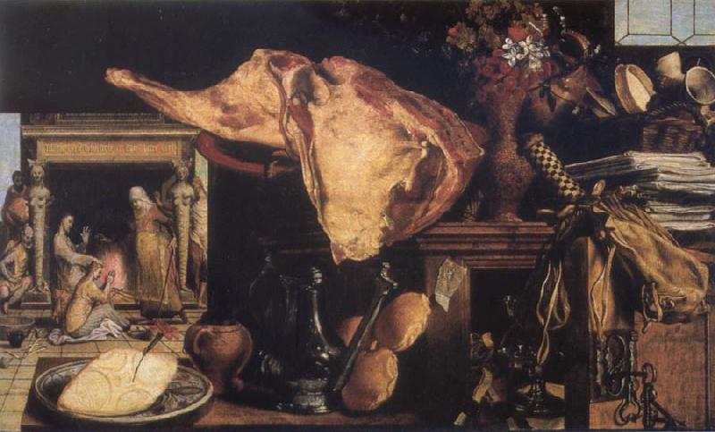 Vanitas still-life in the background Christ in the House of Mary and Martha, Pieter Aertsen